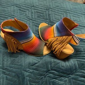 Peep toe heels with fringe